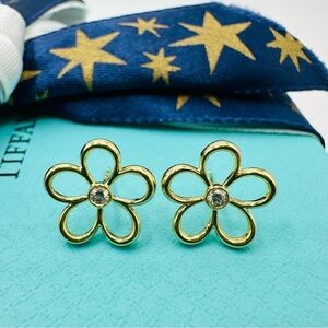 RARE Tiffany & Co. Diamond 18K Yellow Gold Garden Flower Earrings with Packaging